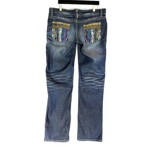 Coogi Jeans Womens 17 18 Dark Blue Jeans Purple Gold Embroidery Studded Bootcut
